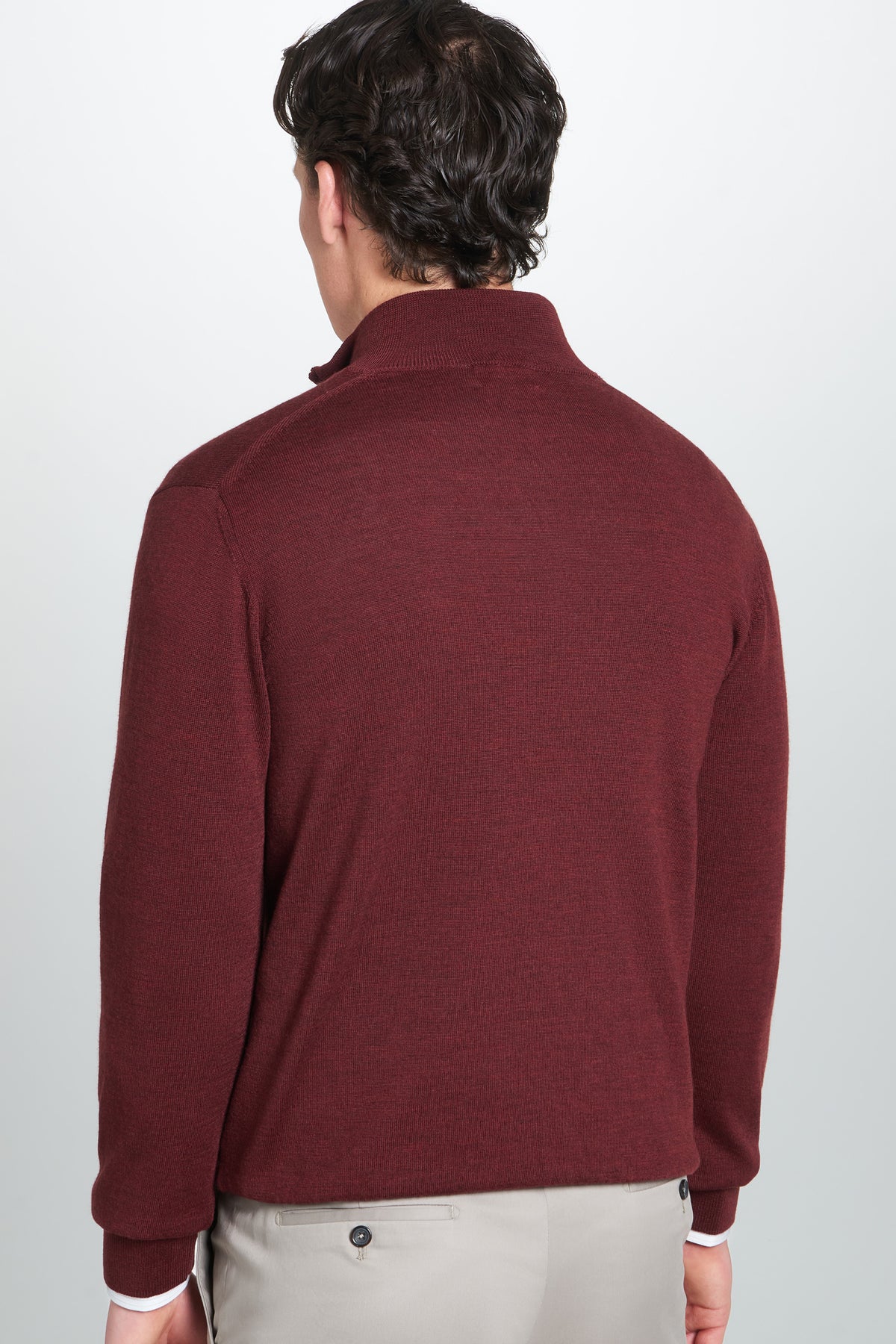 Burgundy Merino Wool Zip Neck Sweater
