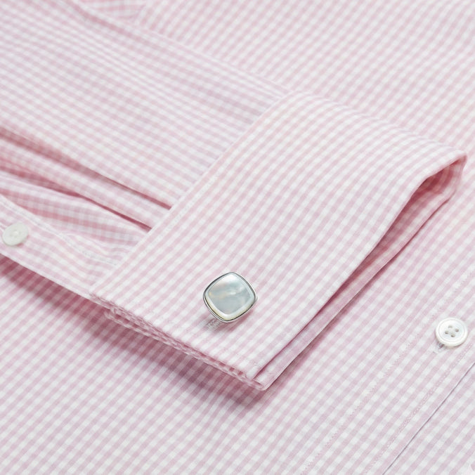 Pale Pink & White Classic Fit Double Cuff Essential Gingham Formal Shirt