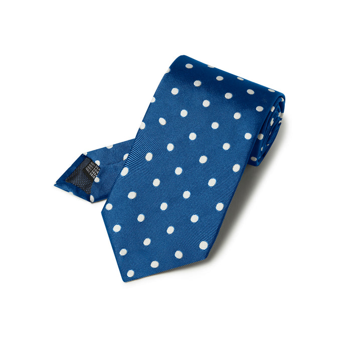 Blue & White Polka Dot Silk Woven Tie