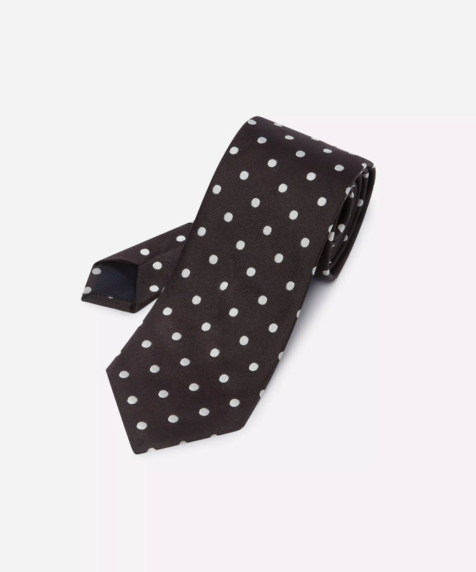 Black & White Polka Dot Silk Woven Tie