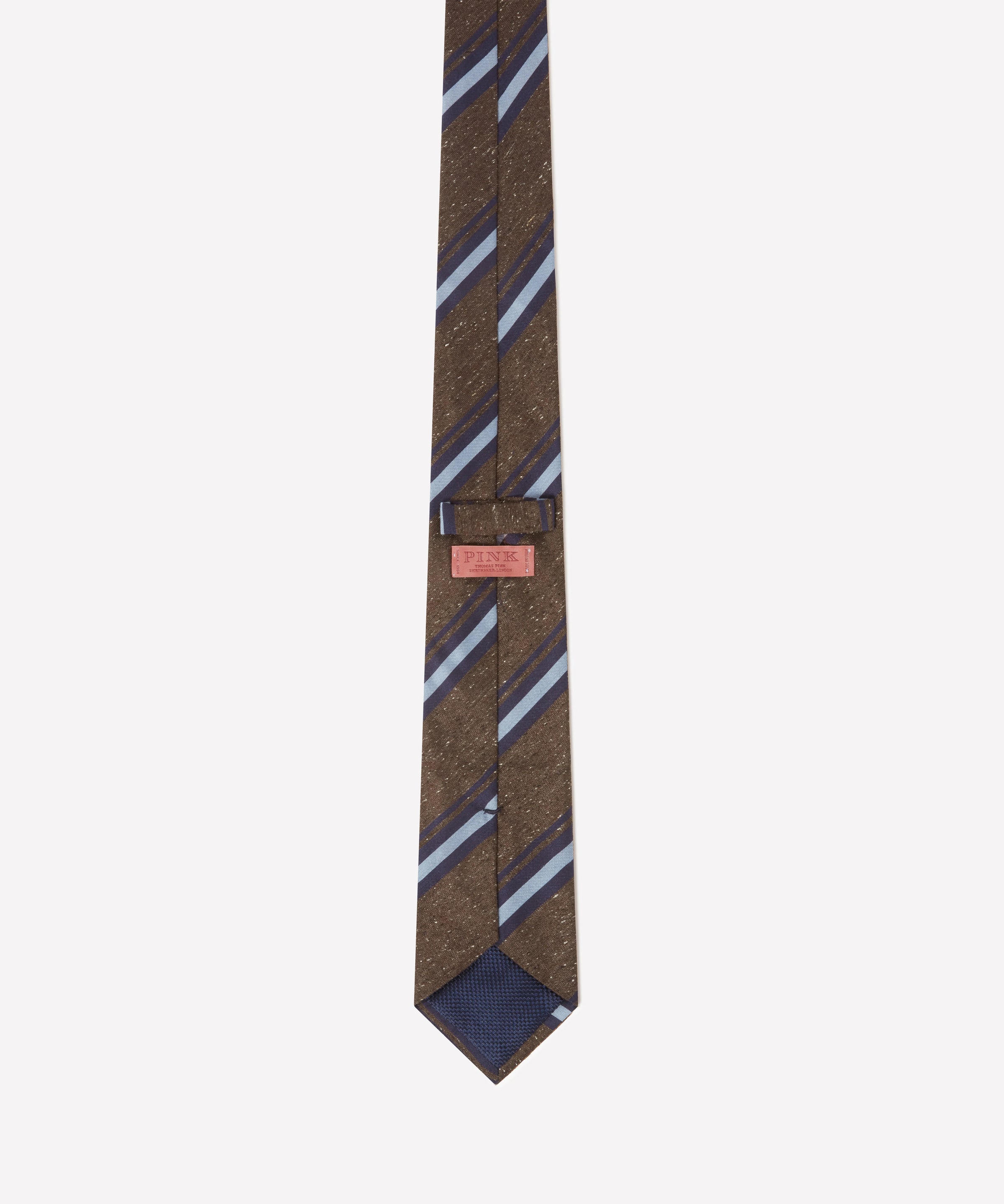 Brown & Navy Slub Contrast Stripe Silk Tie