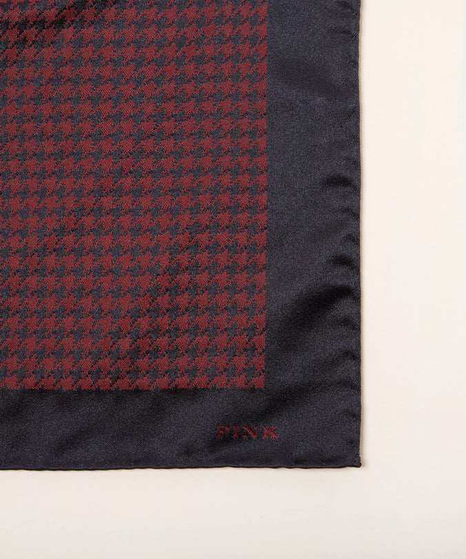 Navy Blue & Red Houndstooth Woven Silk Pocket Square