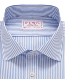 Pale Blue & White Tailored Fit Essential Bengal Stripe Formal Shirt