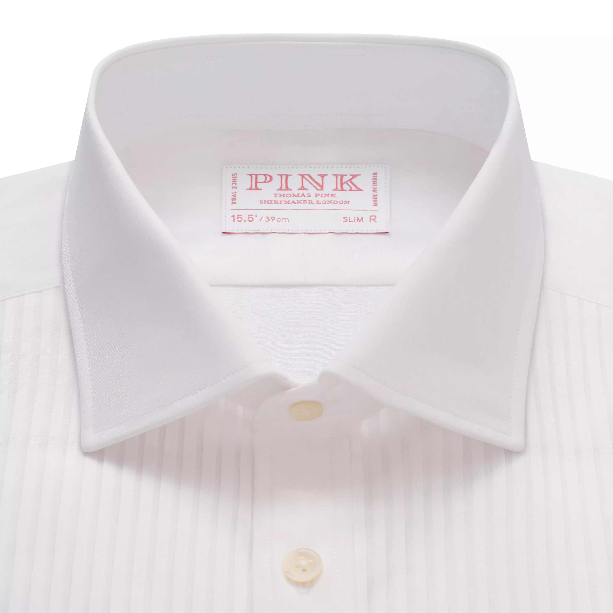 White Slim Fit Evening Double Cuff Pleat Front Plain Poplin Shirt