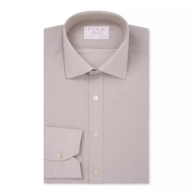 Beige & White Tailored Fit Cotton Mussoletta Formal Shirt