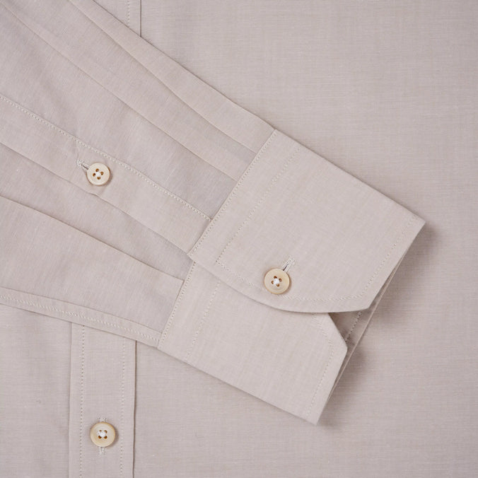 Beige & White Tailored Fit Cotton Mussoletta Formal Shirt